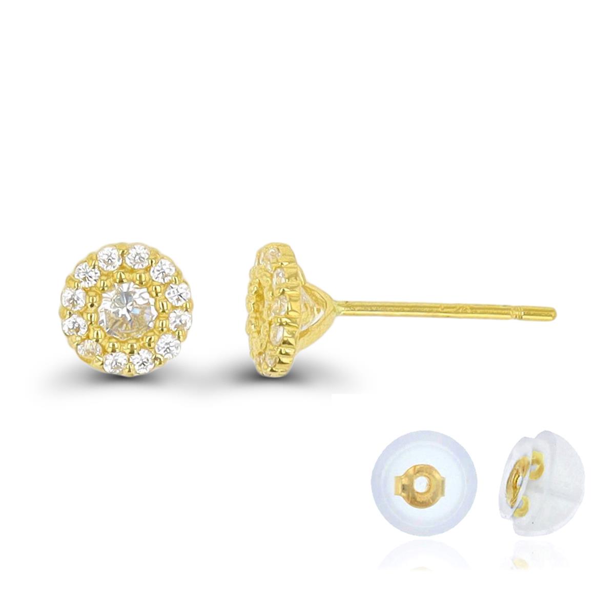 10K Yellow Gold Pave 3.25mm Round Bubble Cluster Stud Earring with Bubble Silicone Back