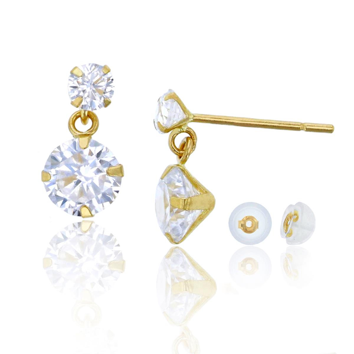 10K Yellow Gold 3mm, 5mm Dangling Martini Stud Earring & 10K Silicone Back