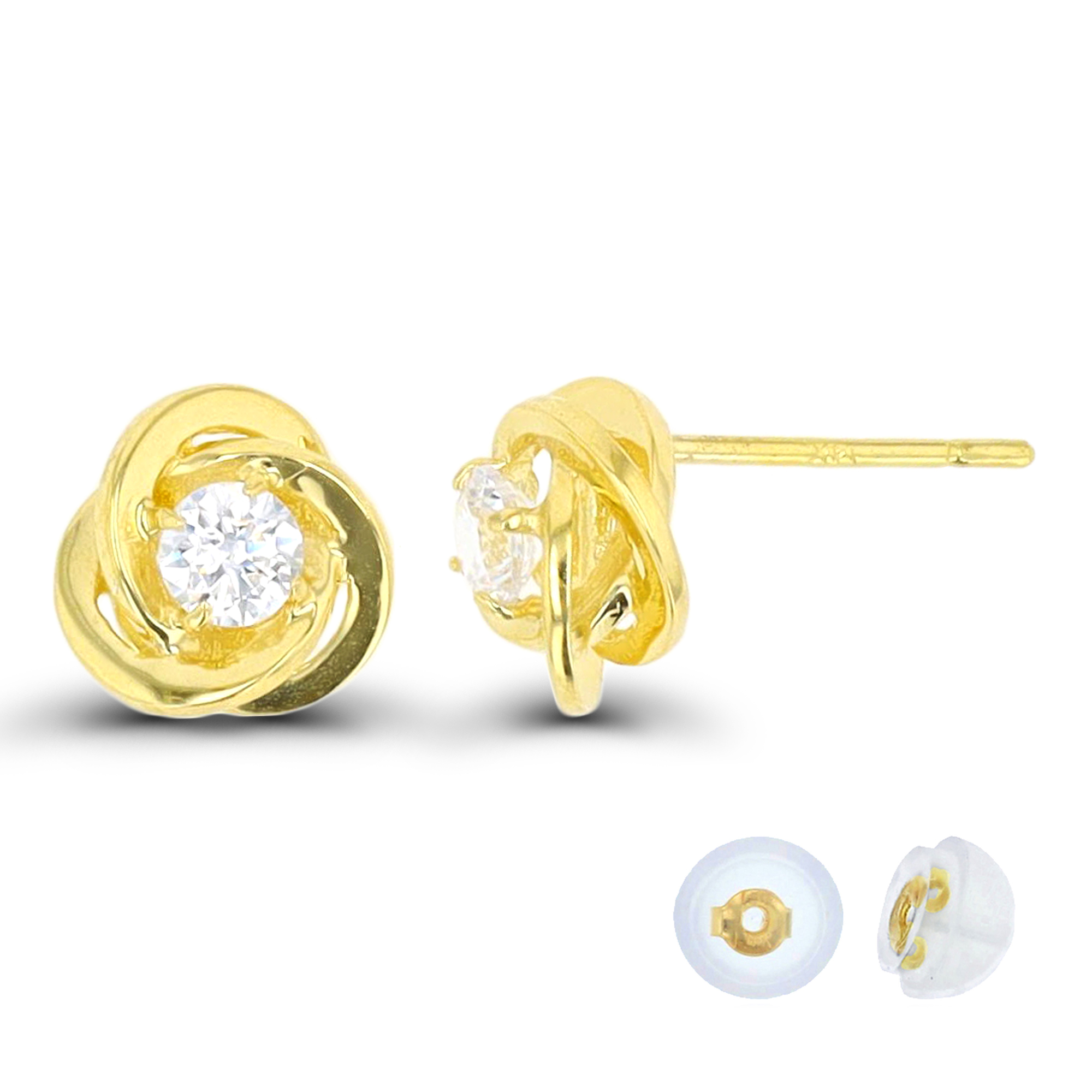 10K Yellow Gold 3mm Rd Love Knot Stud Earring with Bubble Silicone Back