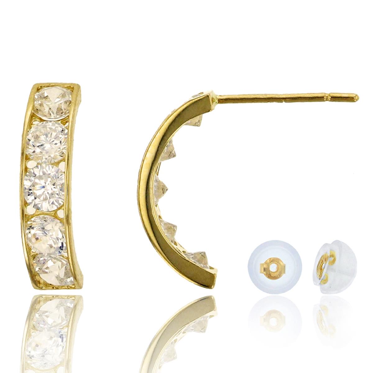10K Yellow Gold 3mm Rd Channel Half Hoop Stud Earring with Bubble Silicone Back