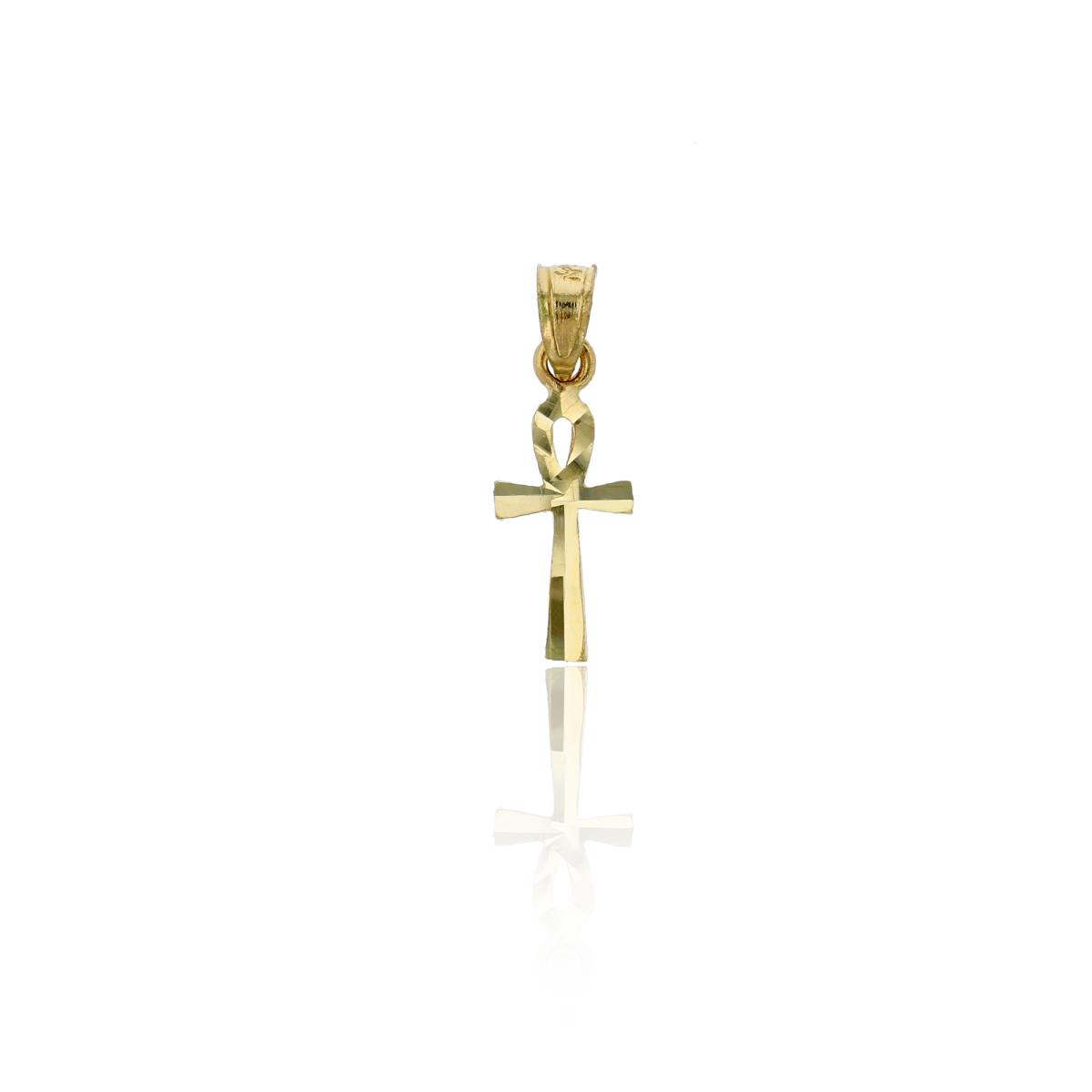 14K Yellow Gold Diamond Cut 20x6.5mm Small Ankh Cross 18" Necklace