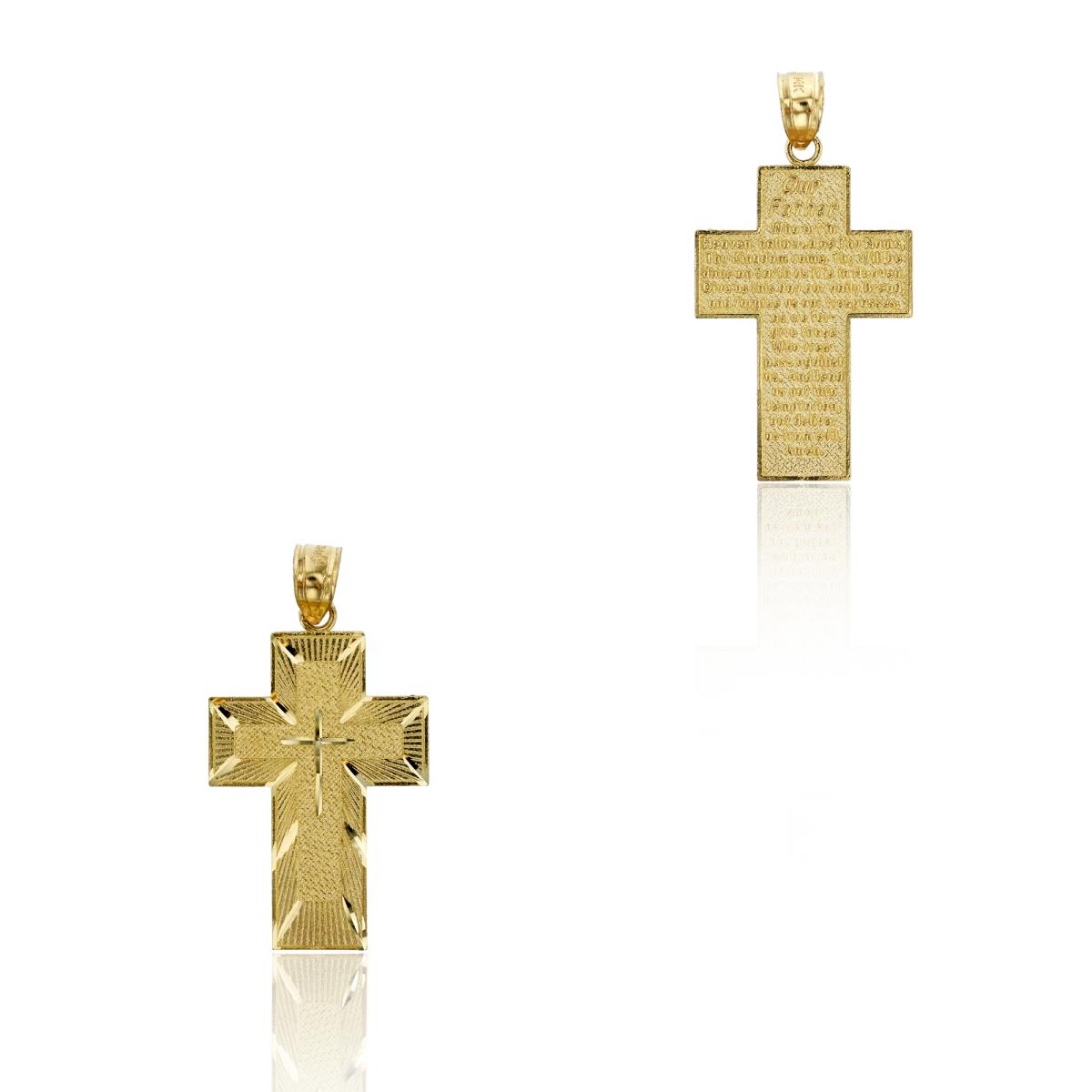 14K Yellow Gold 33x17.5mm DC Textured Our Father Prayer Engraved Cross 18" Necklace
