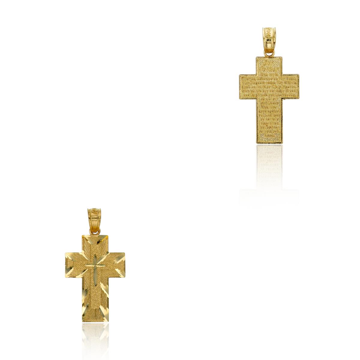 14K Yellow Gold 25x12.5mm DC Textured Our Father Prayer Engraved Cross 18" Necklace