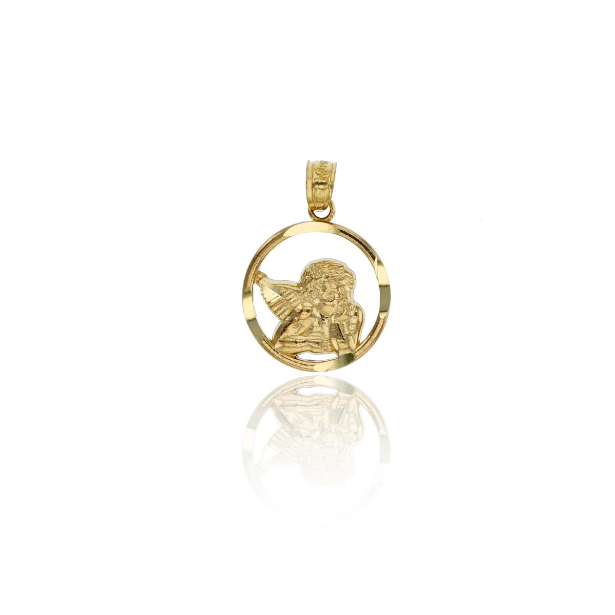 14K Yellow Gold Polished 21x14mm Round Cherub Medal Charm 18" Necklace