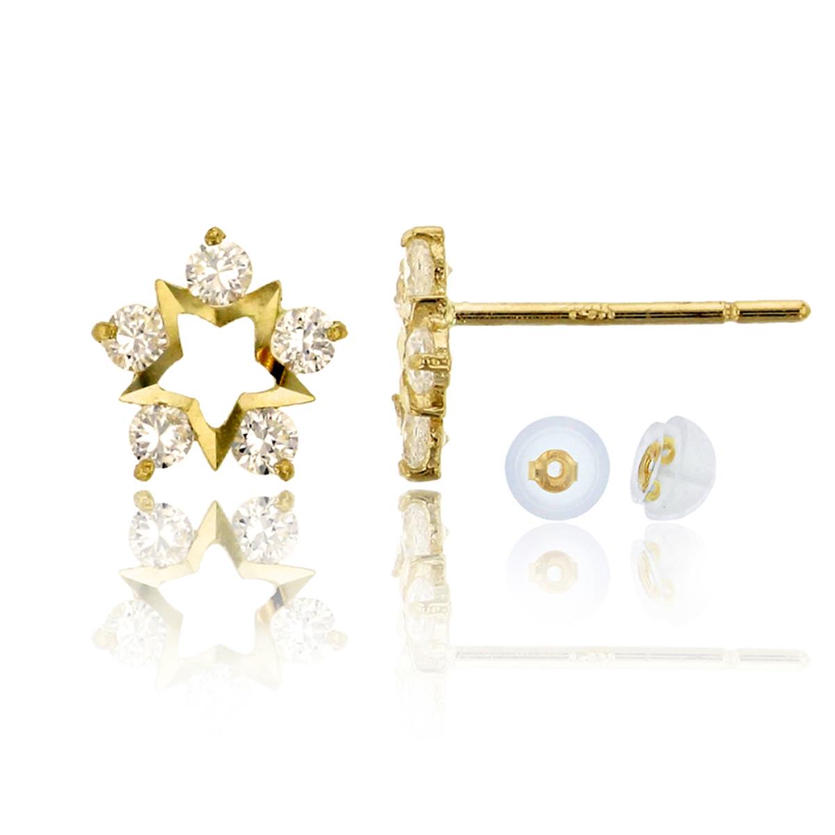 10K Yellow Gold 5-Rd Stone Open Star Stud Earring & 10K Silicone Back