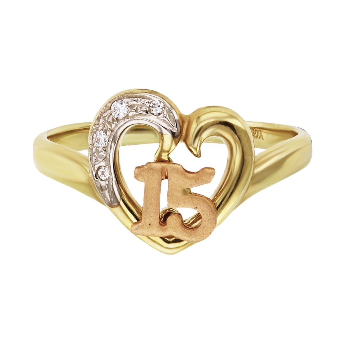 14K Tricolor Gold Pave Sweet 15 Heart Ring