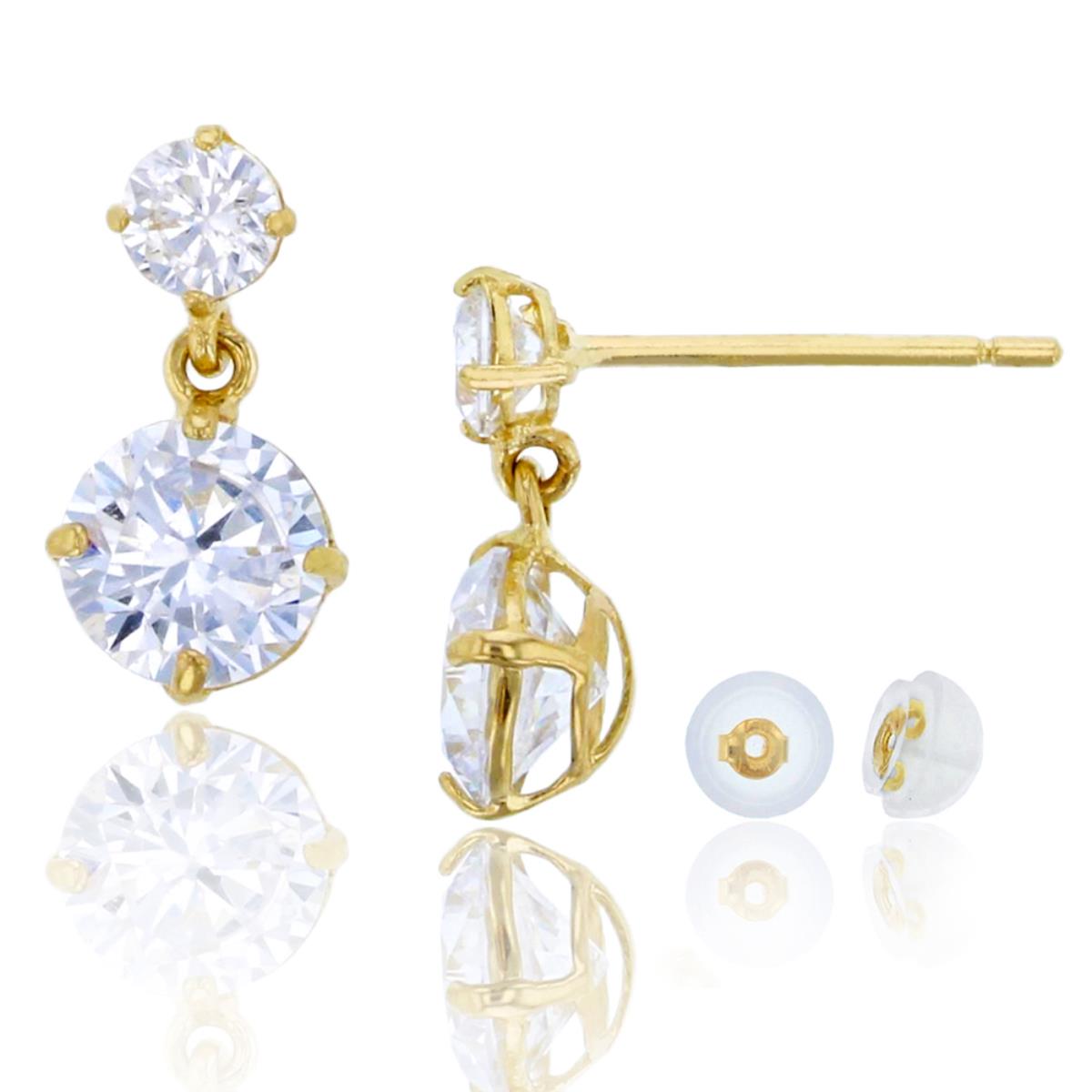 10K Yellow Gold 5mm and 3mm Double Solitaire Dangling Stud Earring & 10K Silicone Back