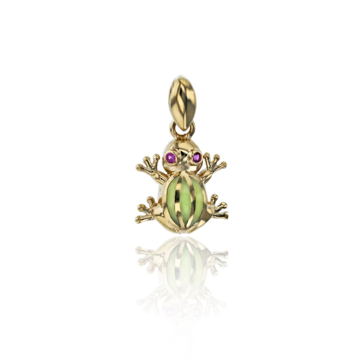 14K Yellow Gold Pave Ruby Red CZ Frog Pendant