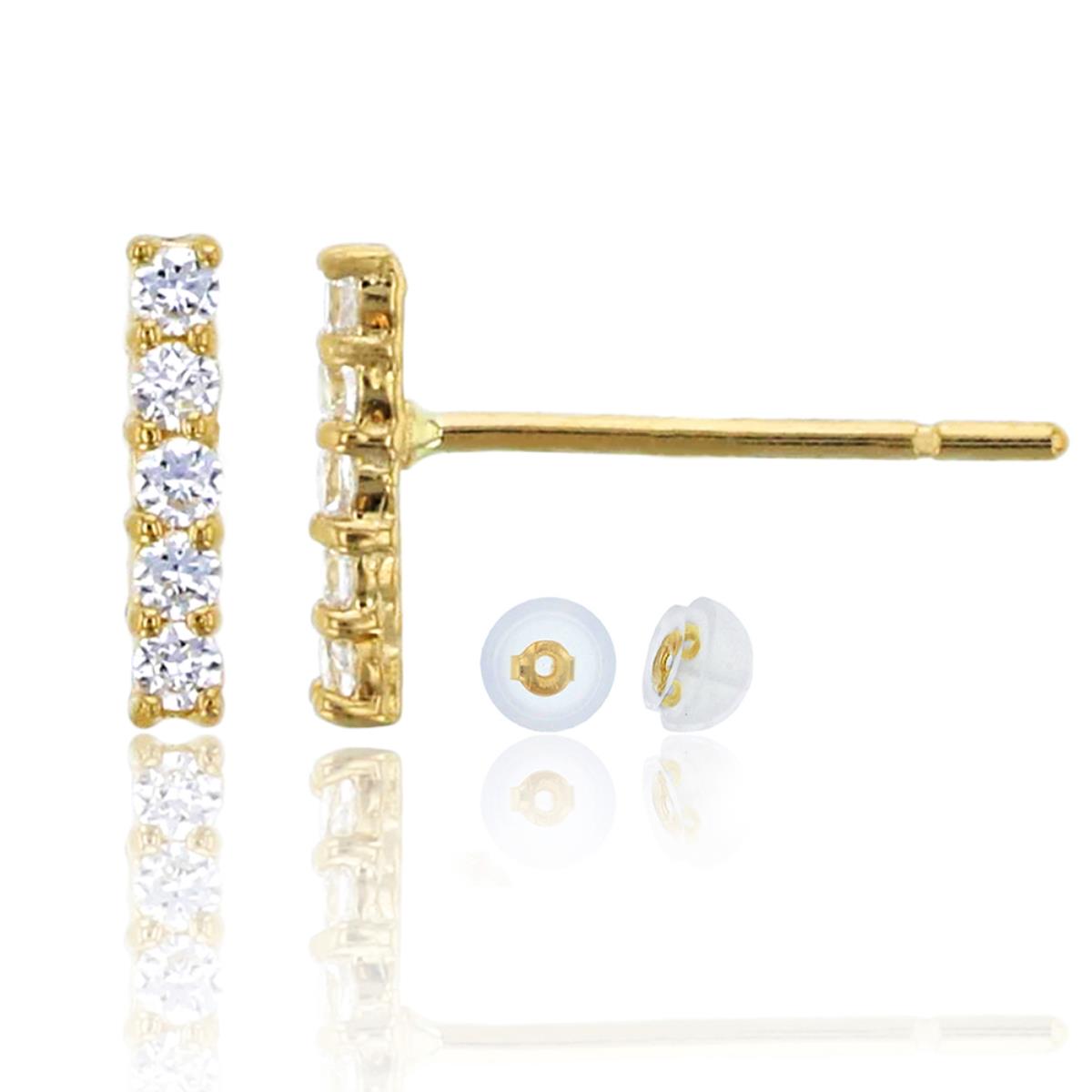 10K Yellow Gold Pave 5-Stone Liner Stud Earring & 10K Silicone Back