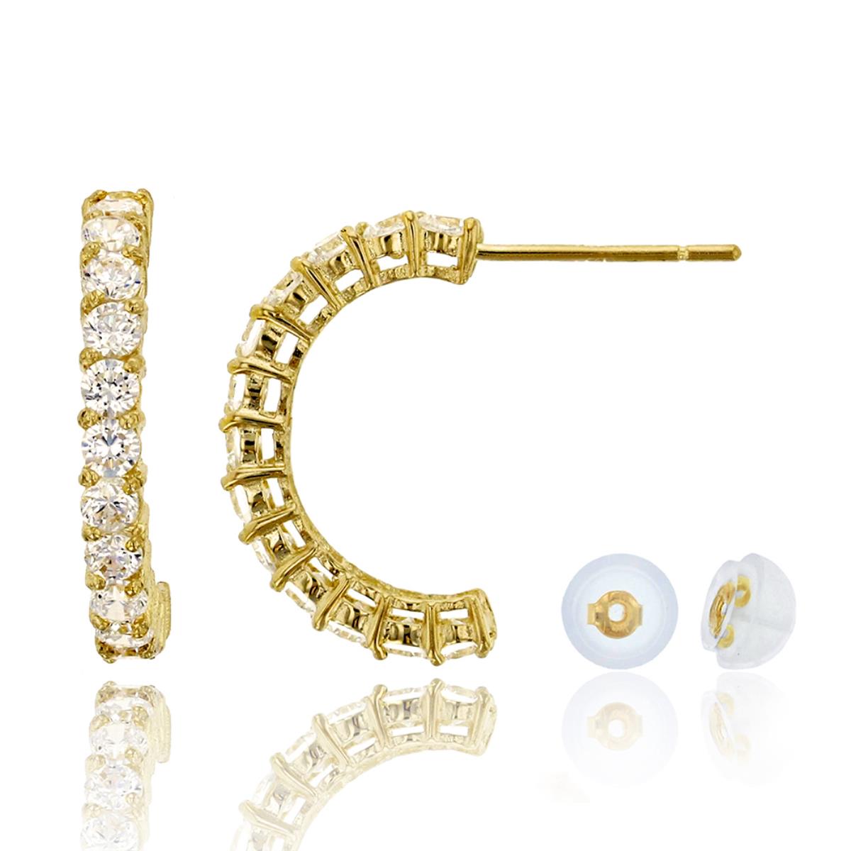 10K Yellow Gold 2mm Rd Prong Half Hoop Stud Earring & 10K Silicone Back