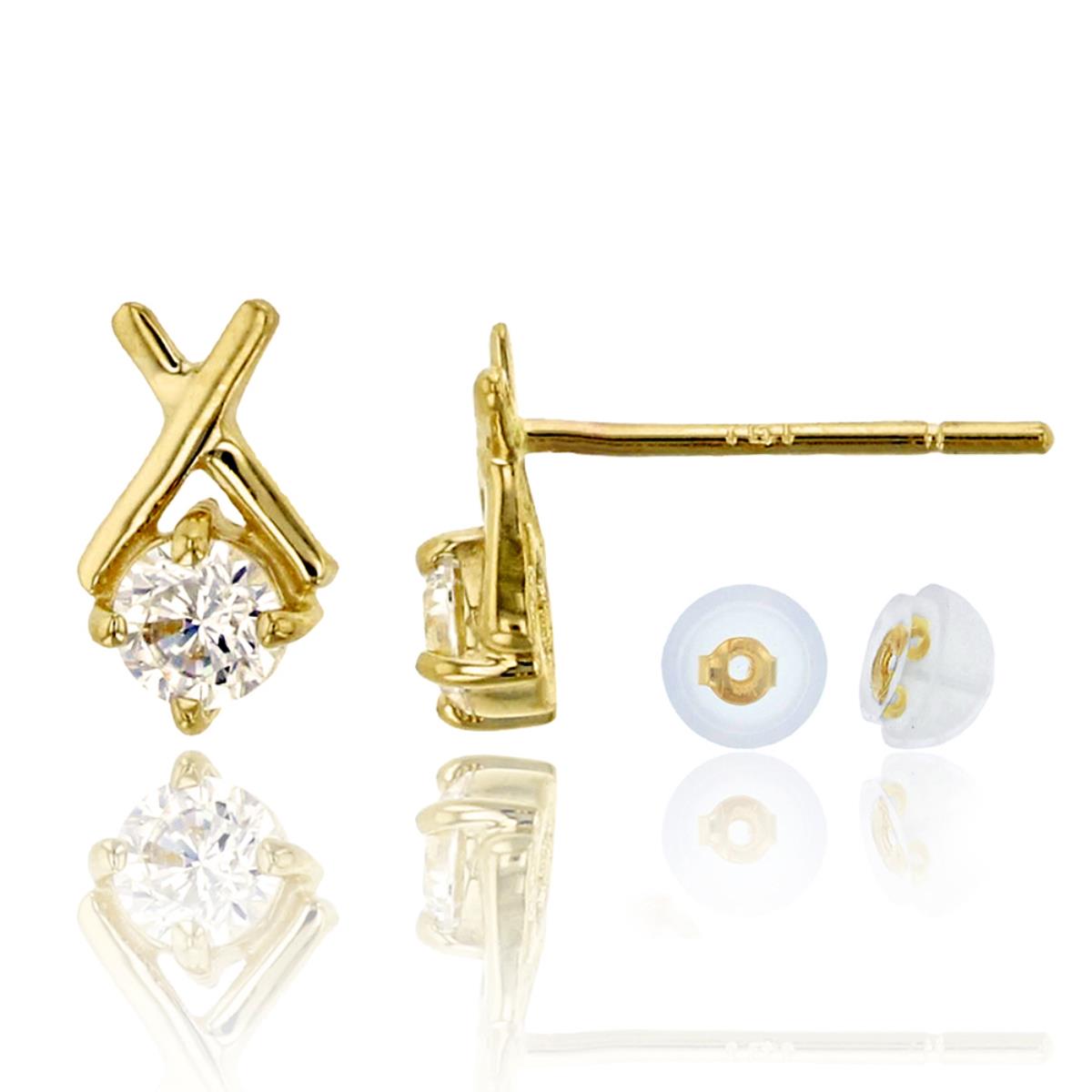 10K Yellow Gold Polished 3mm Rd XO Stud Earring & 10K Silicone Back