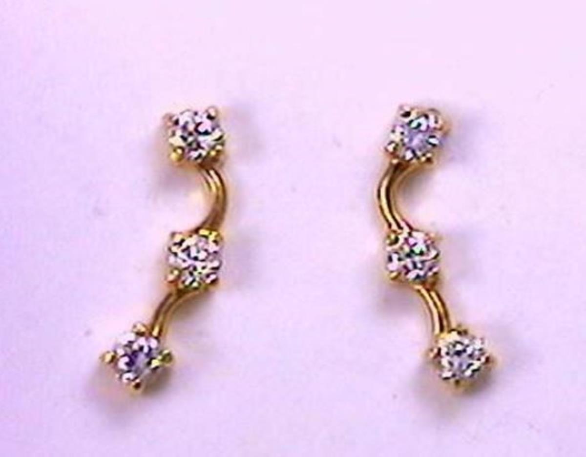 10K Yellow Gold Polished 2mm Rd 3-Stone Wavy Journey Stud Earring & 10K Silicone Back