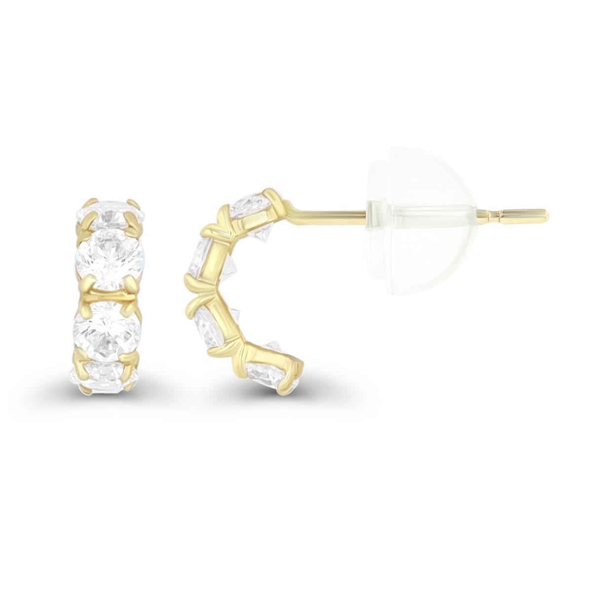 10K Yellow Gold 3mm Rd Prong 4-Stone Curved Stud Earring & 10K Silicone Back