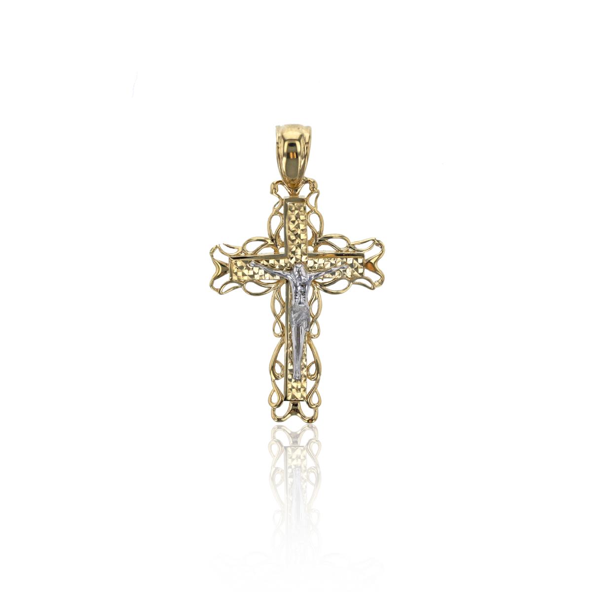14K Yellow & White Gold DC Crucifix Cross Filigree Pendant