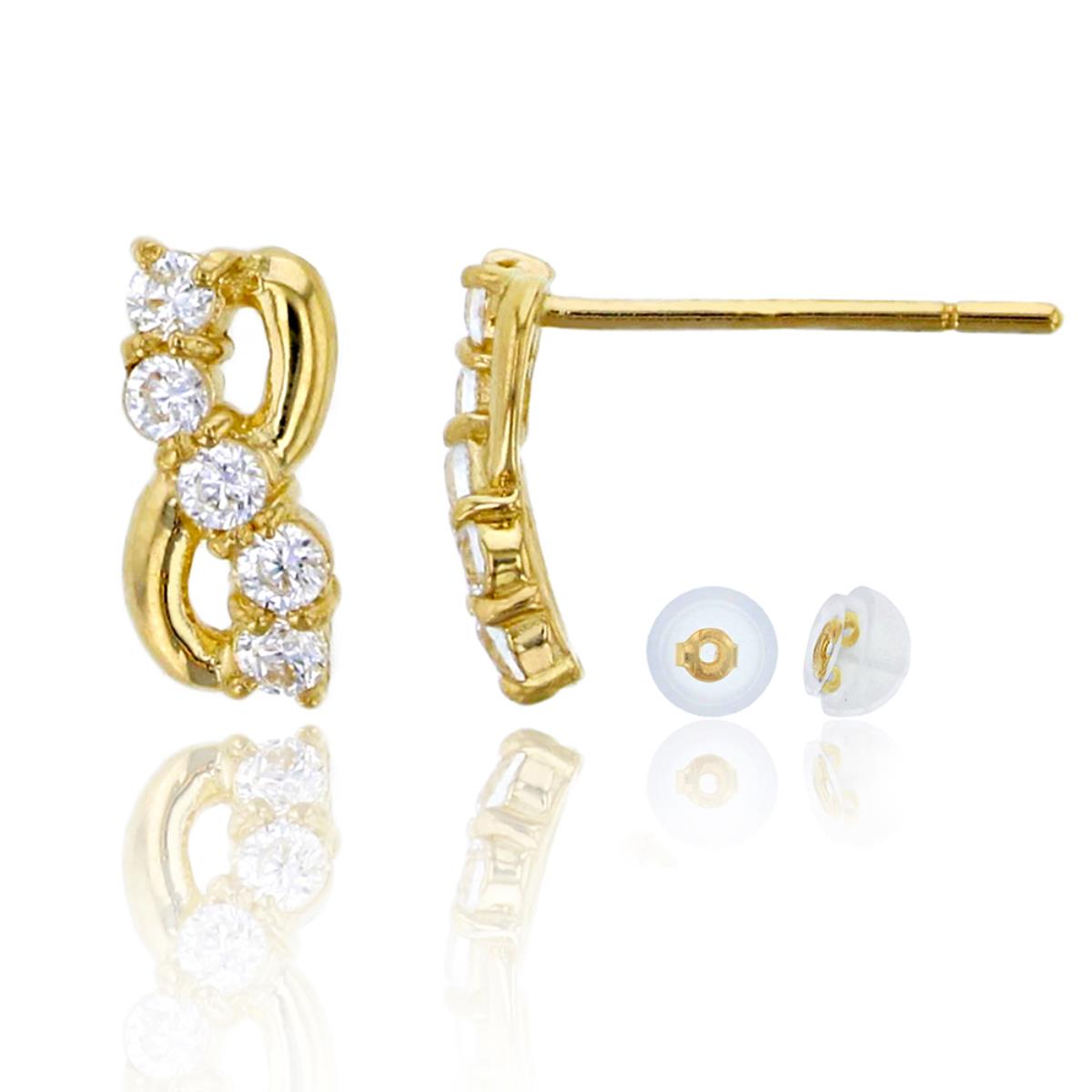 10K Yellow Gold Pave 1.5mm Rd Infinity Stud Earring & 10K Silicone Back