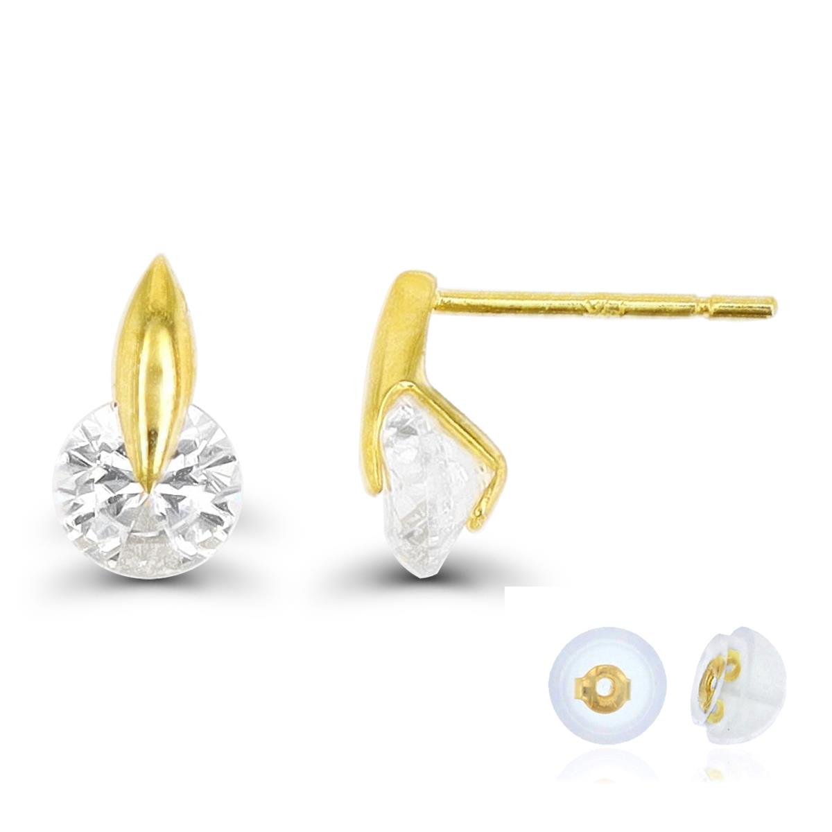10K Yellow Gold 5mm Rd Cut Classic Drop Stud Earring & 10K Silicone Back