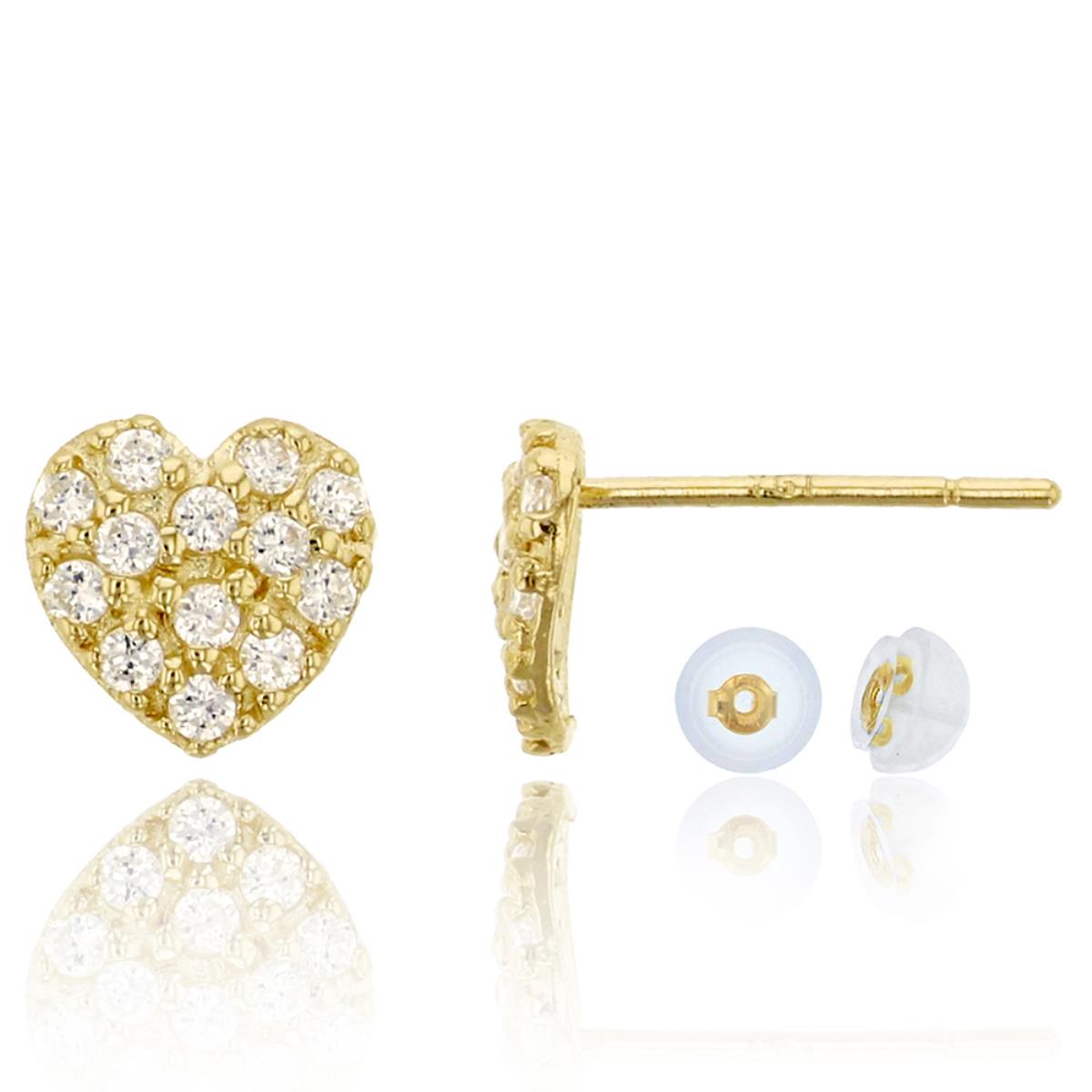 10K Yellow Gold Pave Heart Stud Earring & 10K Silicone Back