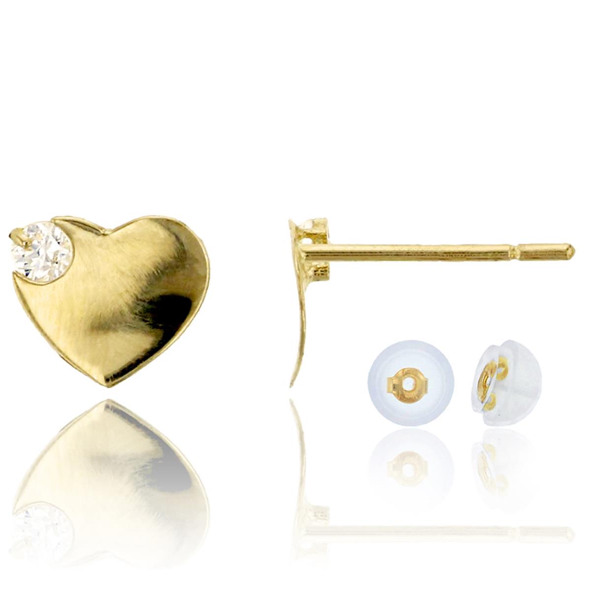 10K Yellow Gold Polished CZ Heart Stud Earring & 10K Silicone Back
