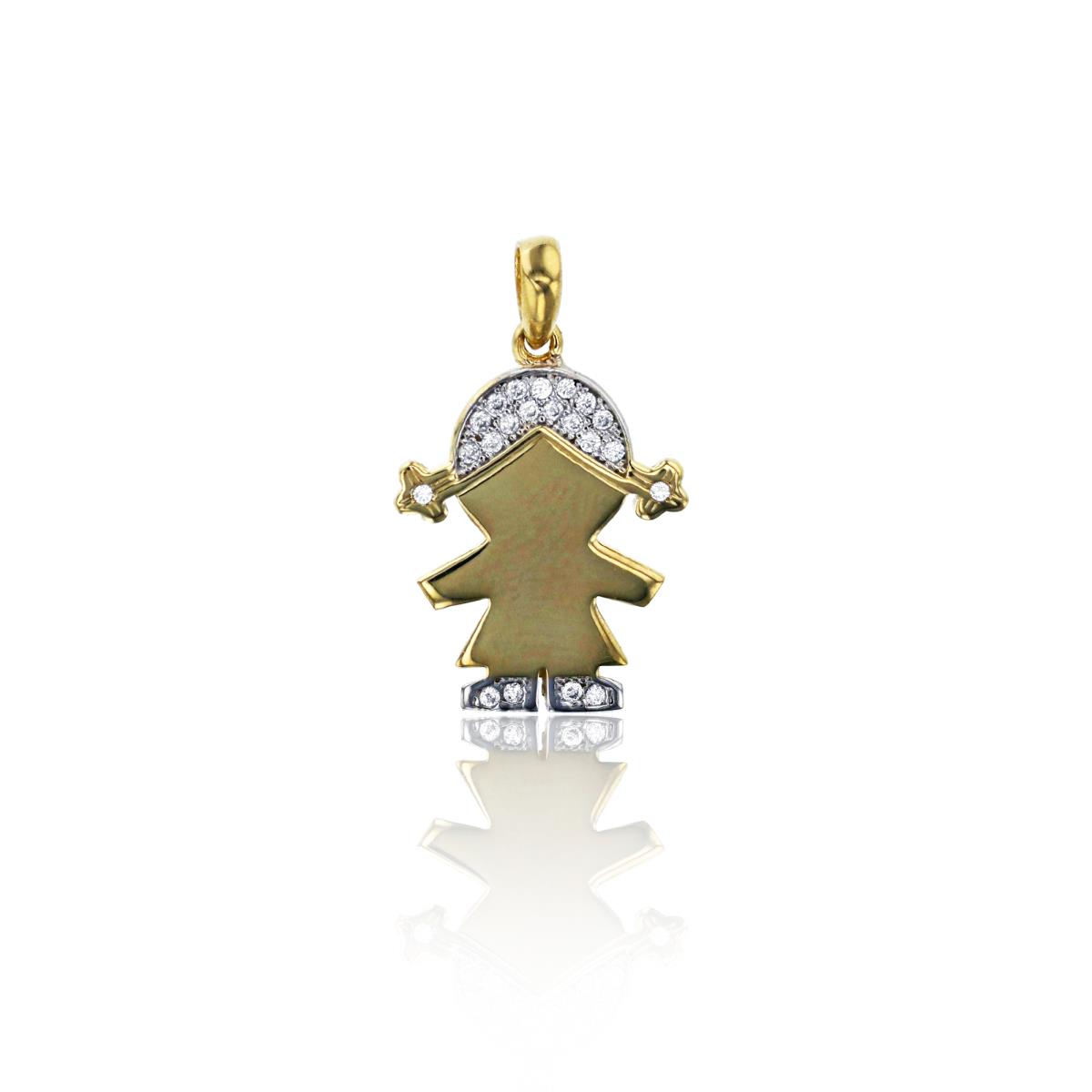 14K Yellow Gold Pave Clear CZ Girl Charm Pendant