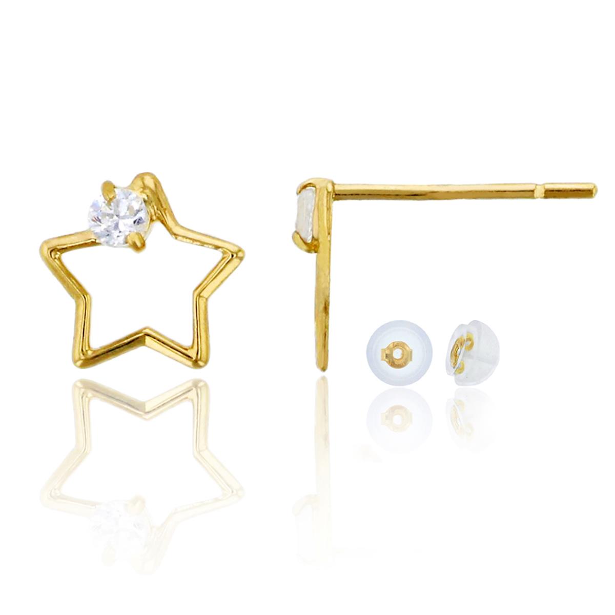 10K Yellow Gold 2.00mm Round Cut Open Star Stud Earring & 10K Silicone Back