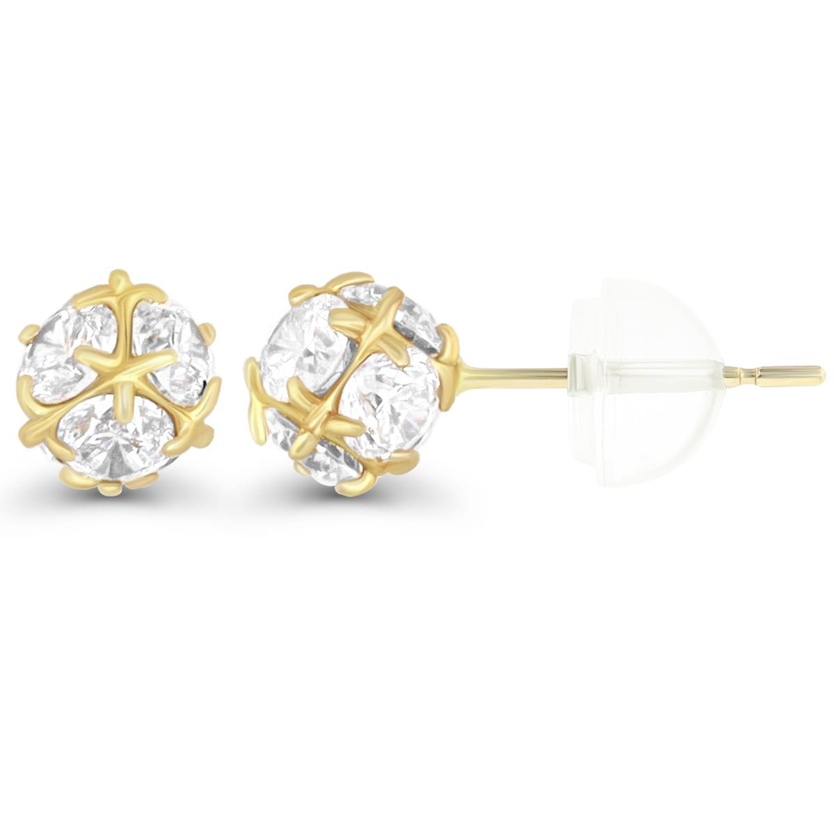 10K Yellow Gold Round Cut Prong Ball Stud Earring & 10K Silicone Back