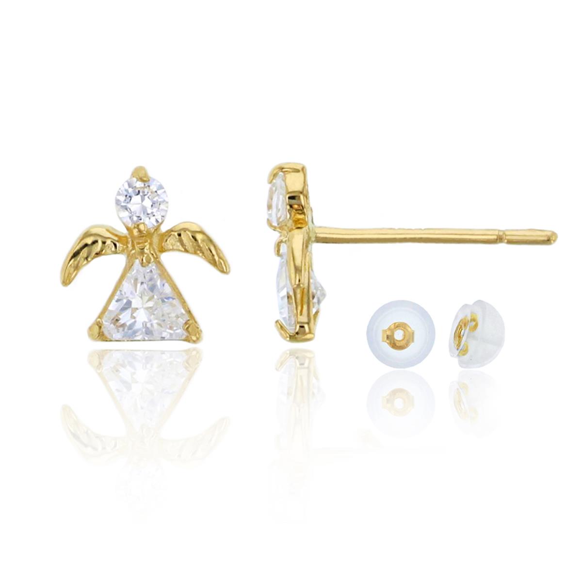 10K Yellow Gold Round and Trillion Little Angel Stud Earring & 10K Silicone Back
