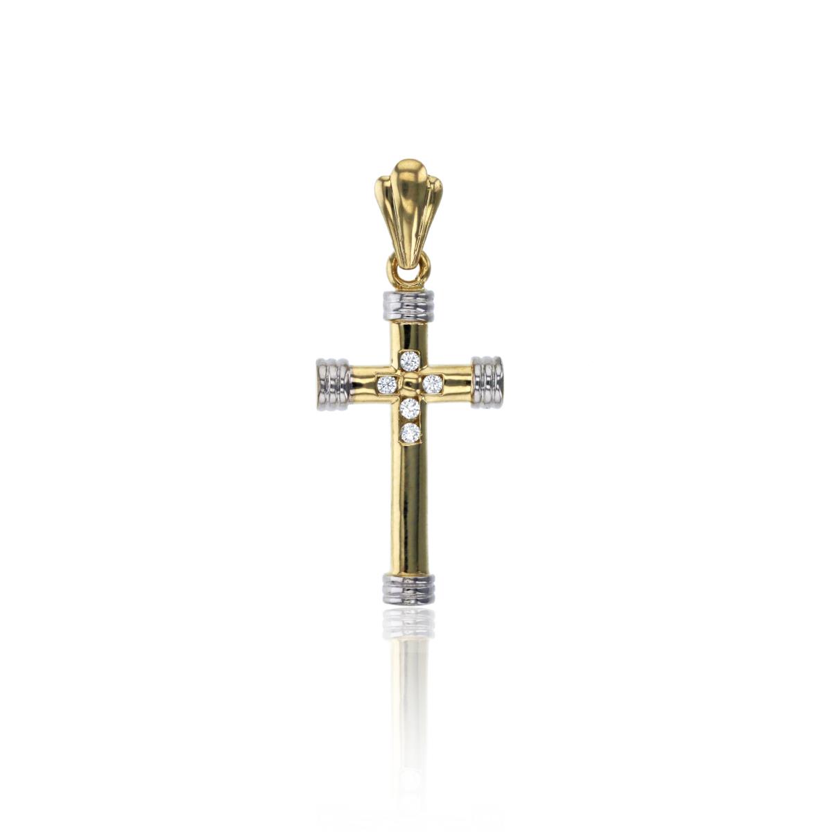 14K Two-Tone Gold Pave Clear CZ Cross Pendant