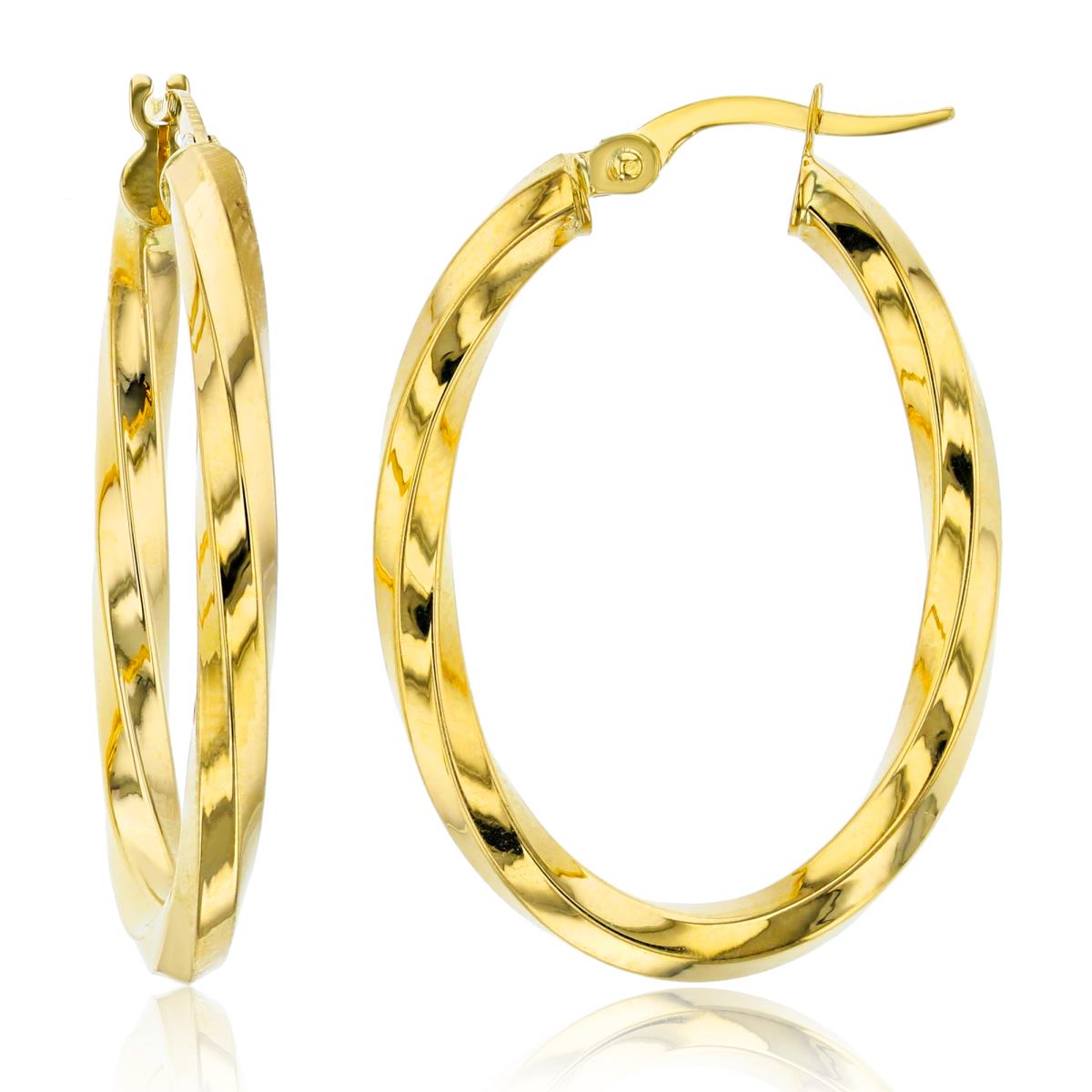 14K Yellow Gold 3x30mm Twisted Oval Hoop Earring