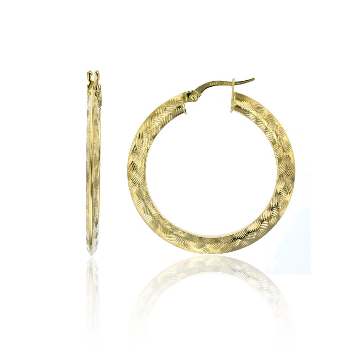 14K Yellow Gold 2x30mm Scratch Hoop Earring