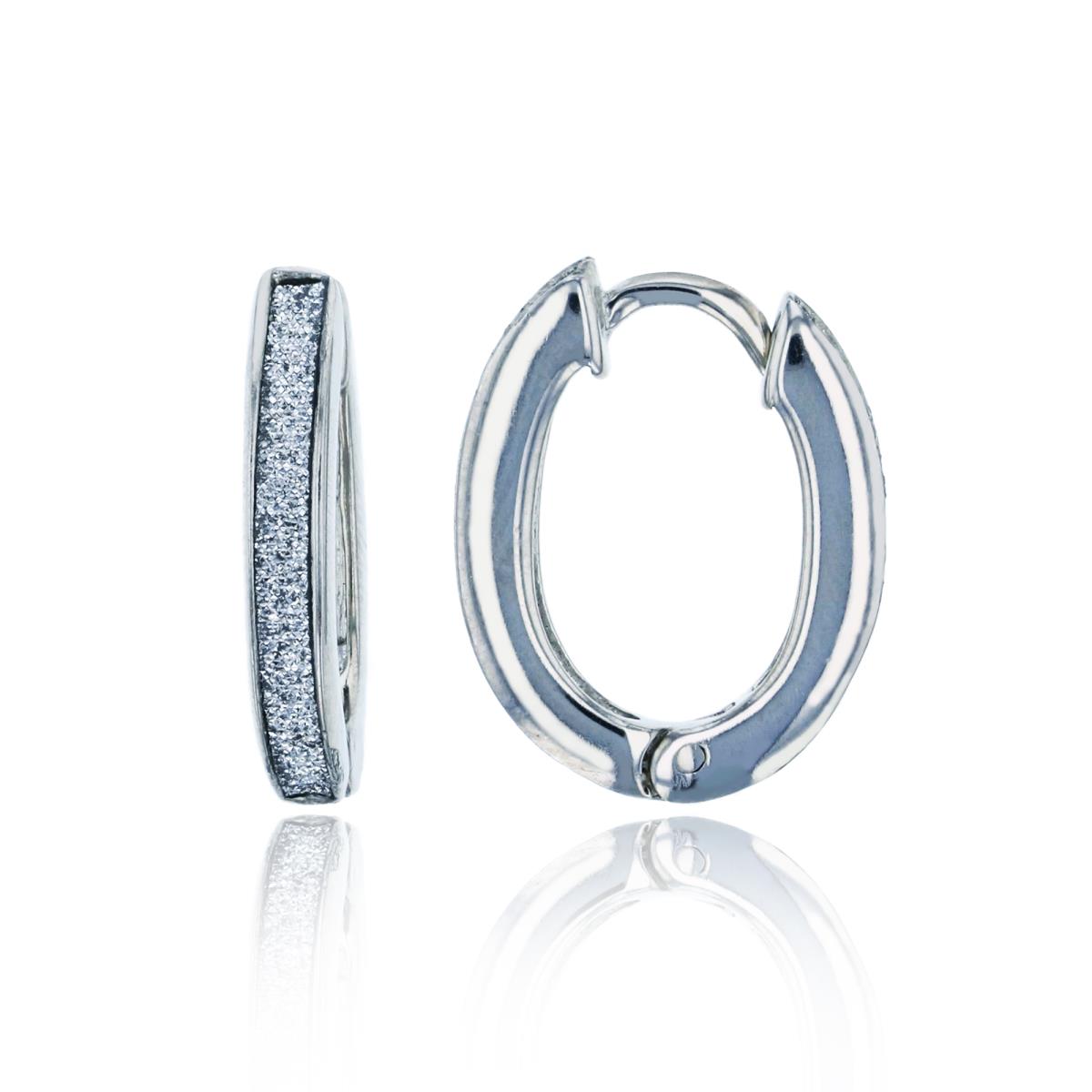 Sterling Silver Rhodium 3x17mm Glitter Oval Hoop Earring