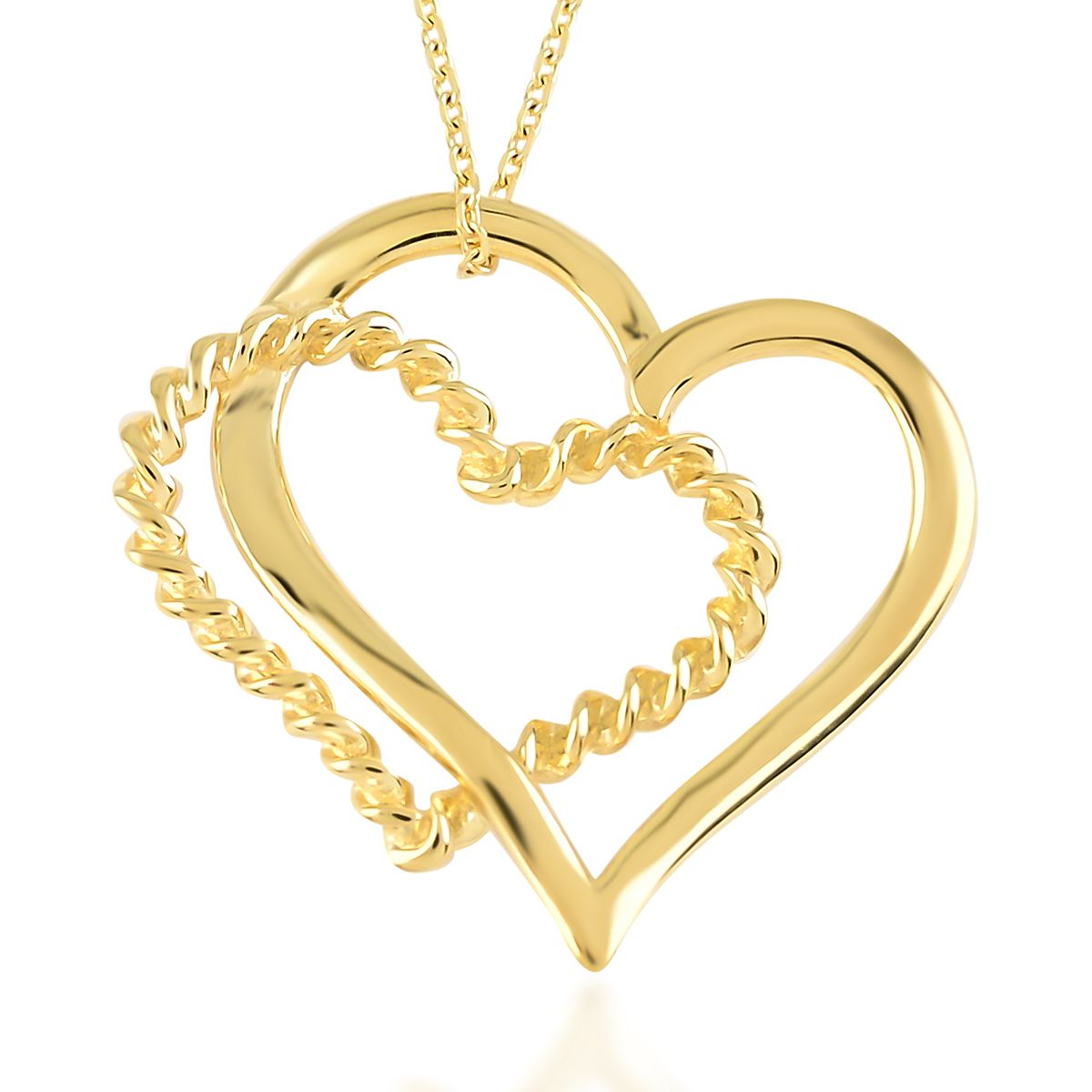 10K Yellow Gold Dangling 17" Double Hearts Necklace
