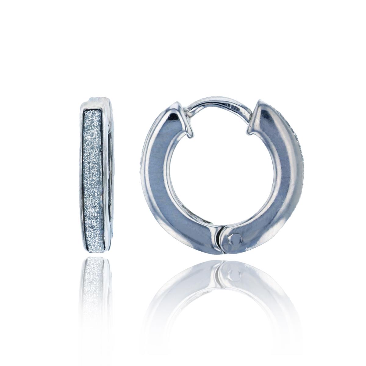 Sterling Silver Rhodium 2x15mm Glitter Hoop Earring
