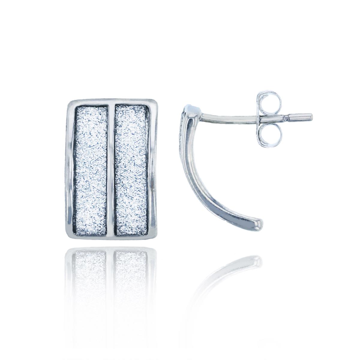 Sterling Silver Rhodium 13x8mm Curved Glitter Stud Earring