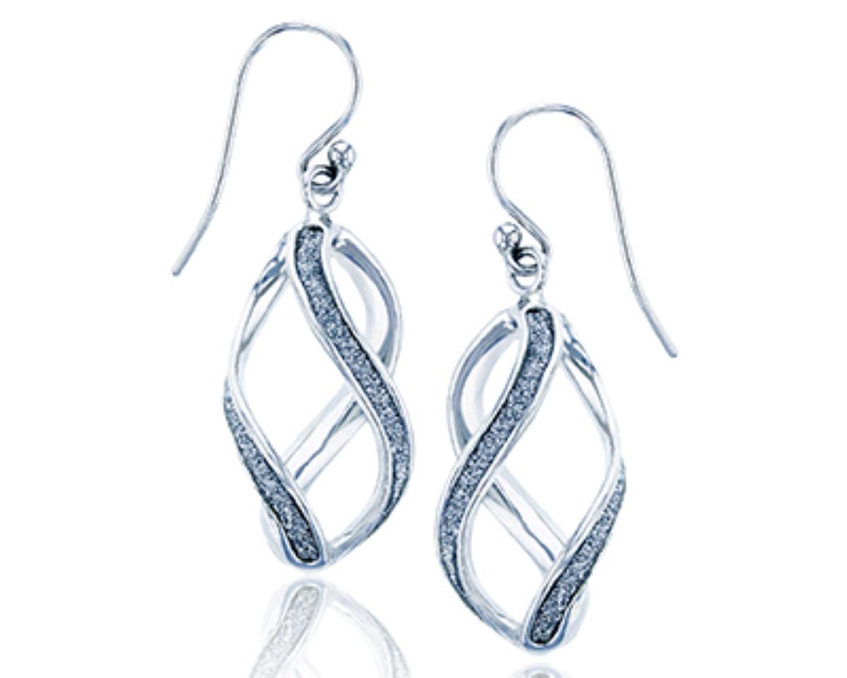 Sterling Silver Rhodium Twist Glitter Dangling Earring