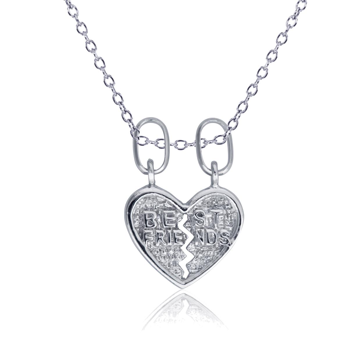 Sterling Silver Rhodium Best Friends Split Heart With Double Bail 18" Necklace