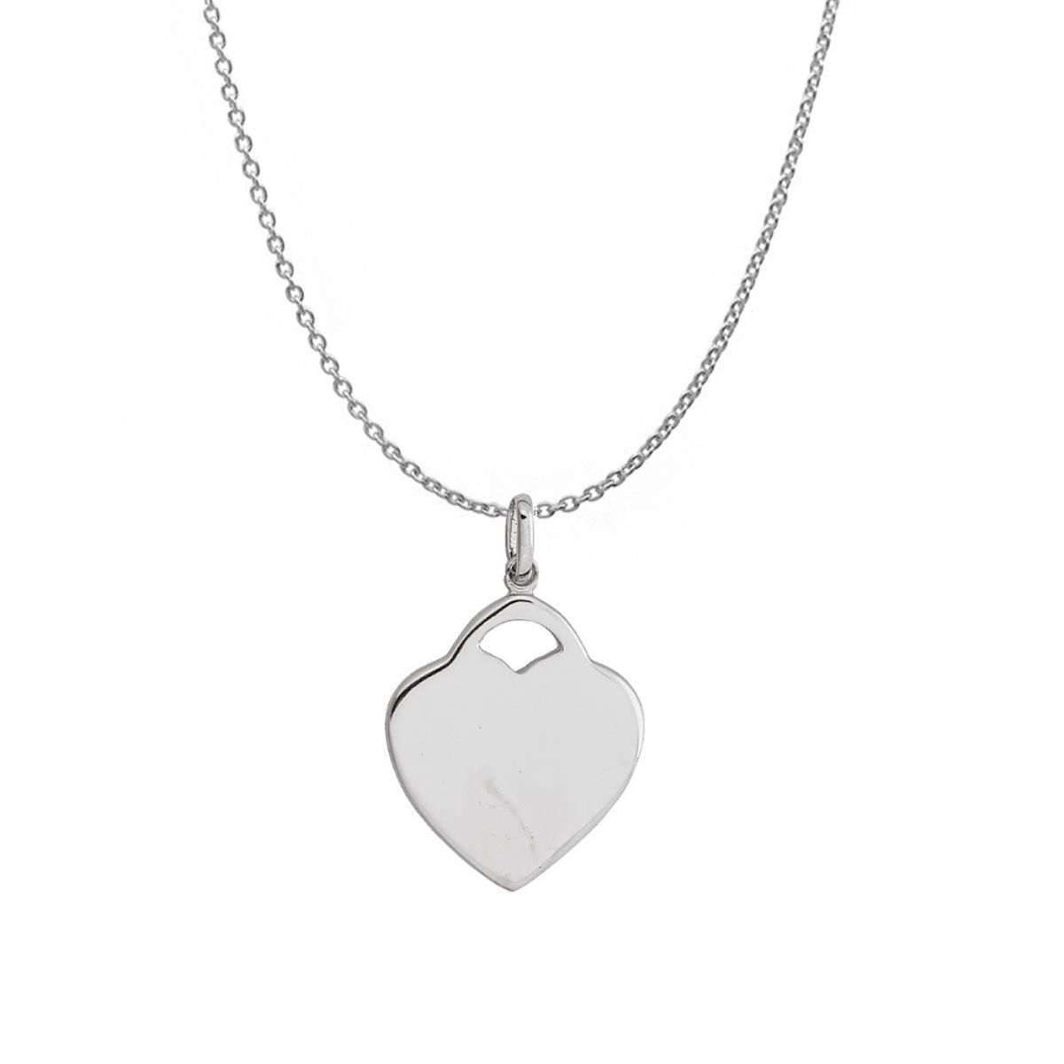 Sterling Silver Rhodium High Polished Heart Charm 18" Diamond Cut Cable Chain
