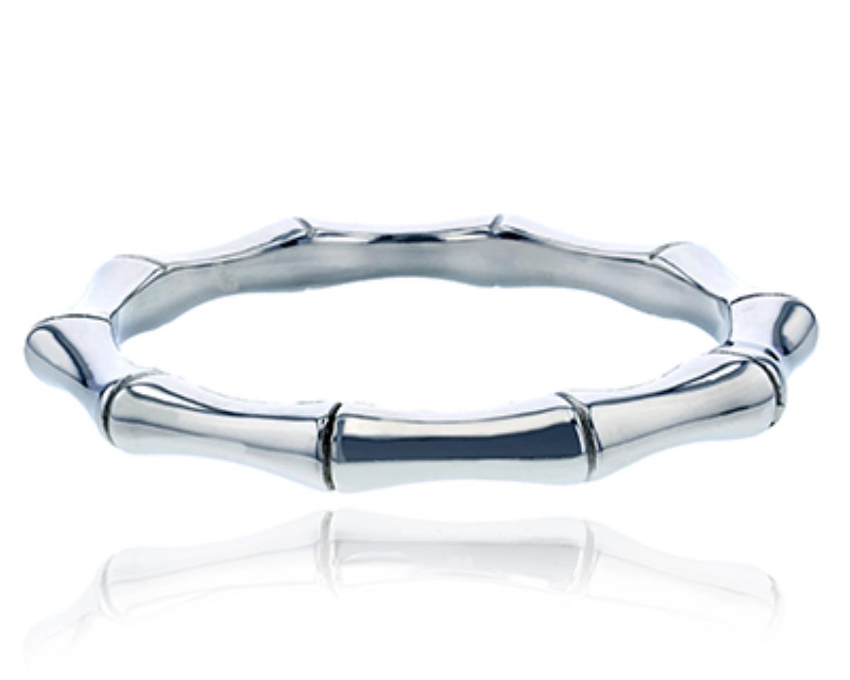 Sterling Silver Rhodium Polished Bamboo Bangle