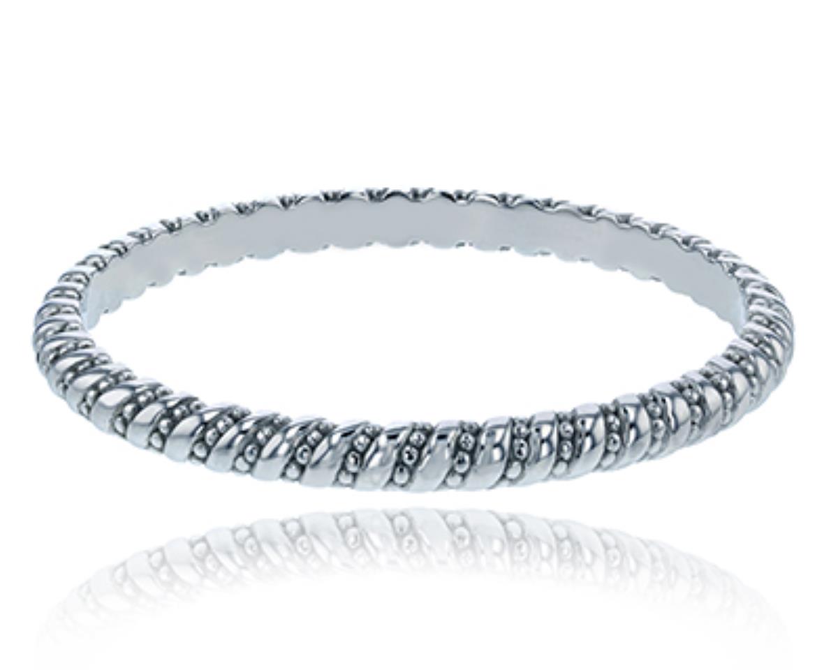 Sterling Silver Rhodium Bubble Twisted Bangle Bracelet