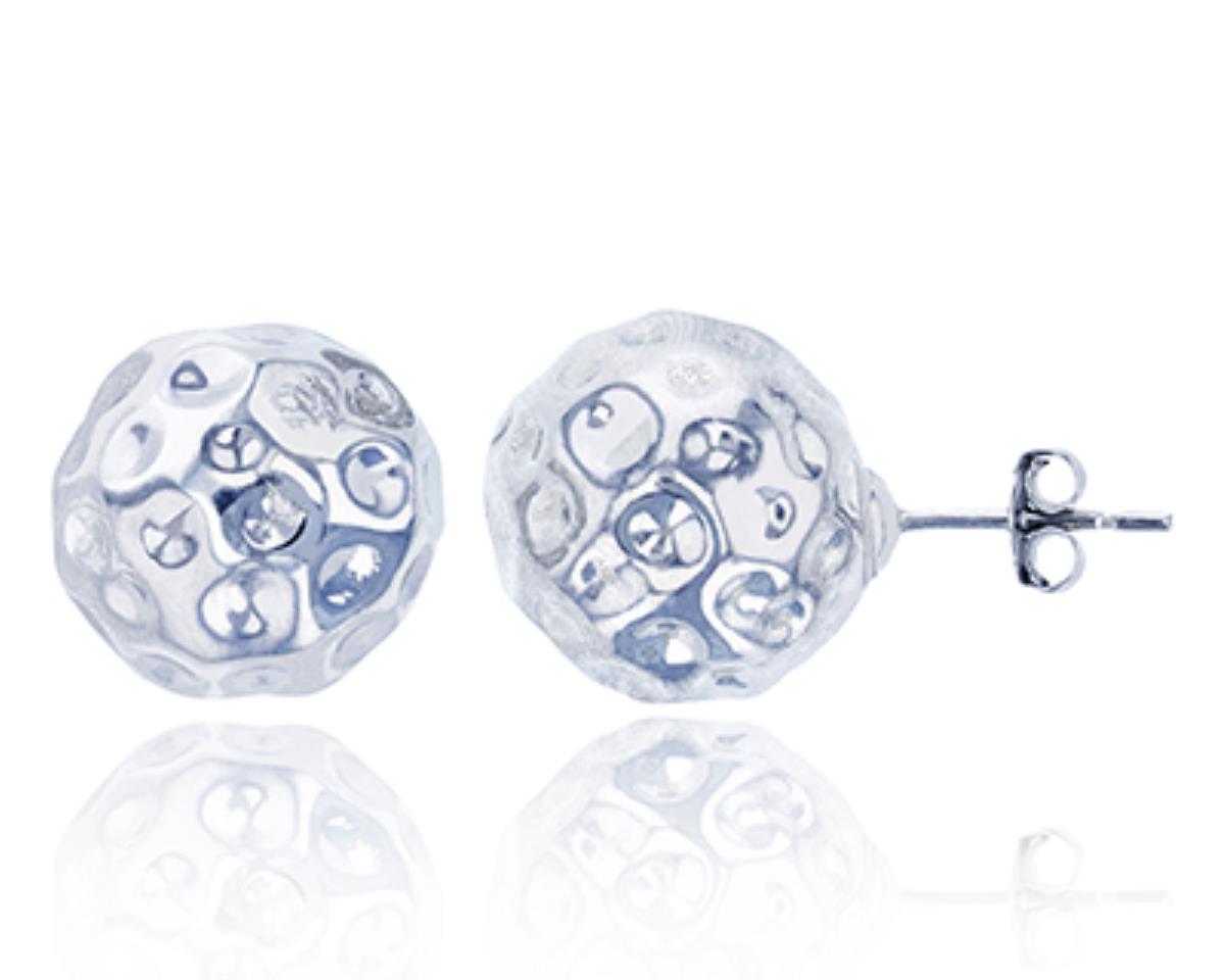 Sterling Silver Rhodium Textured 14mm Ball Stud Earring
