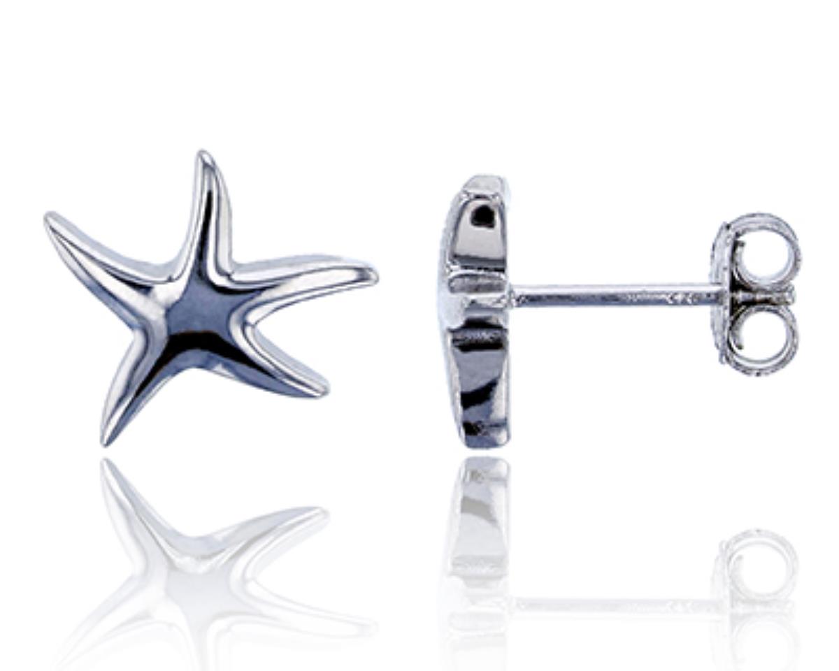 Sterling Silver Rhodium 13x12mm High Polished Starfish Stud Earring