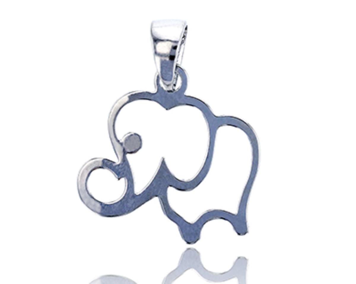 Sterling Silver Rhodium Polished Open Elephant Pendant