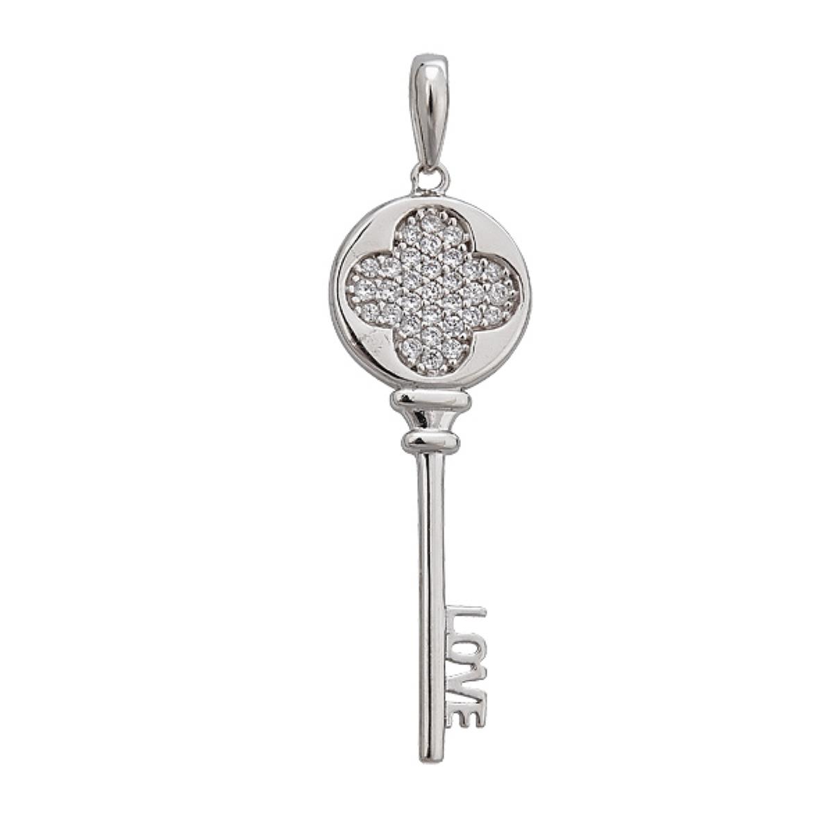 10K White Gold Polished Clover Key Pendant