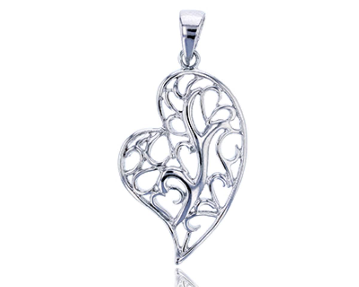 Sterling Silver Rhodium Heart Dangling Pendant