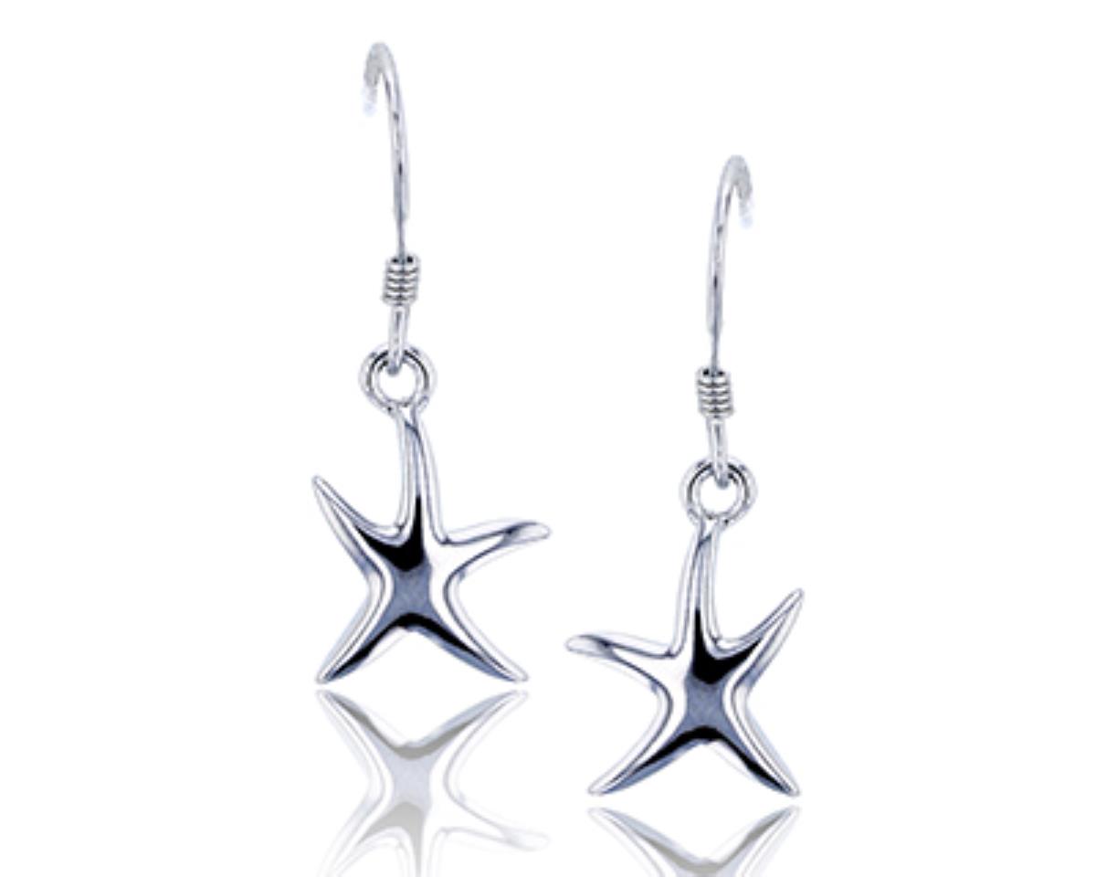 Sterling Silver Rhodium High Polished Starfish Dangling Earring
