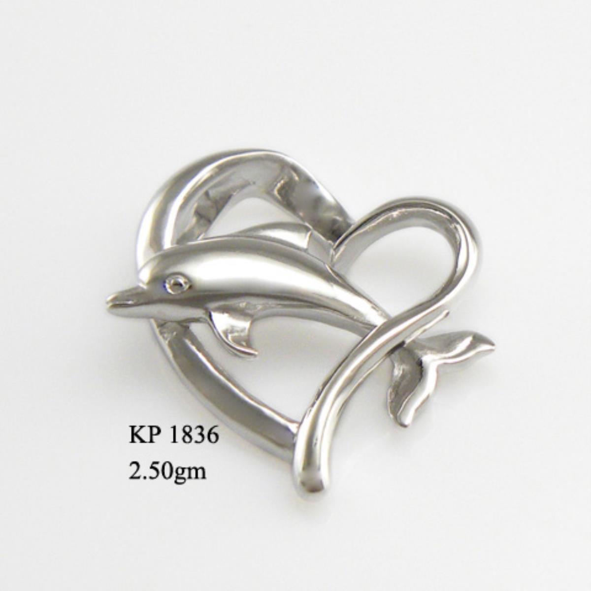 Sterling Silver Rhodium Polished Dolphin Jumping Through Heart Pendant