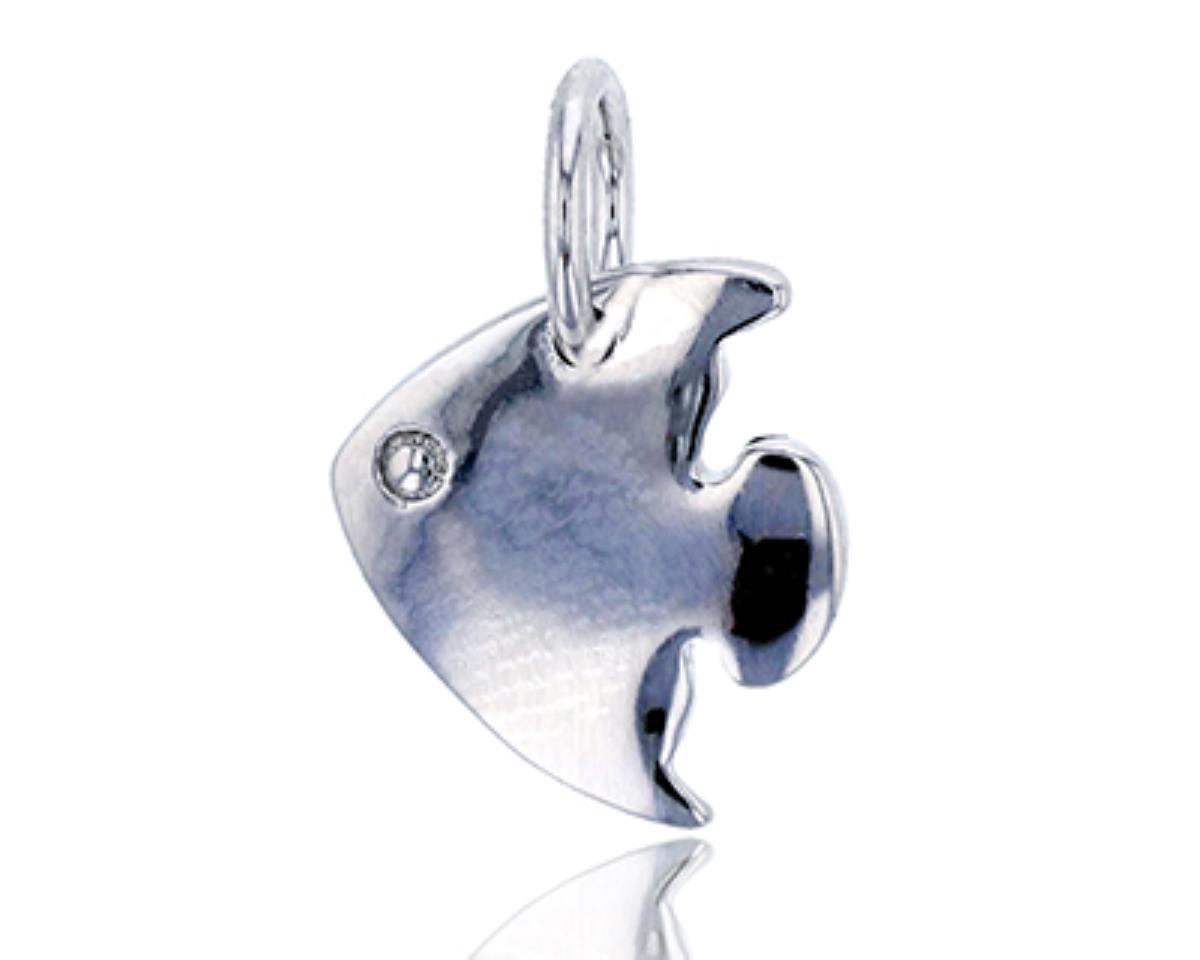 Sterling Silver Rhodium Polished Fish Dangling Pendant