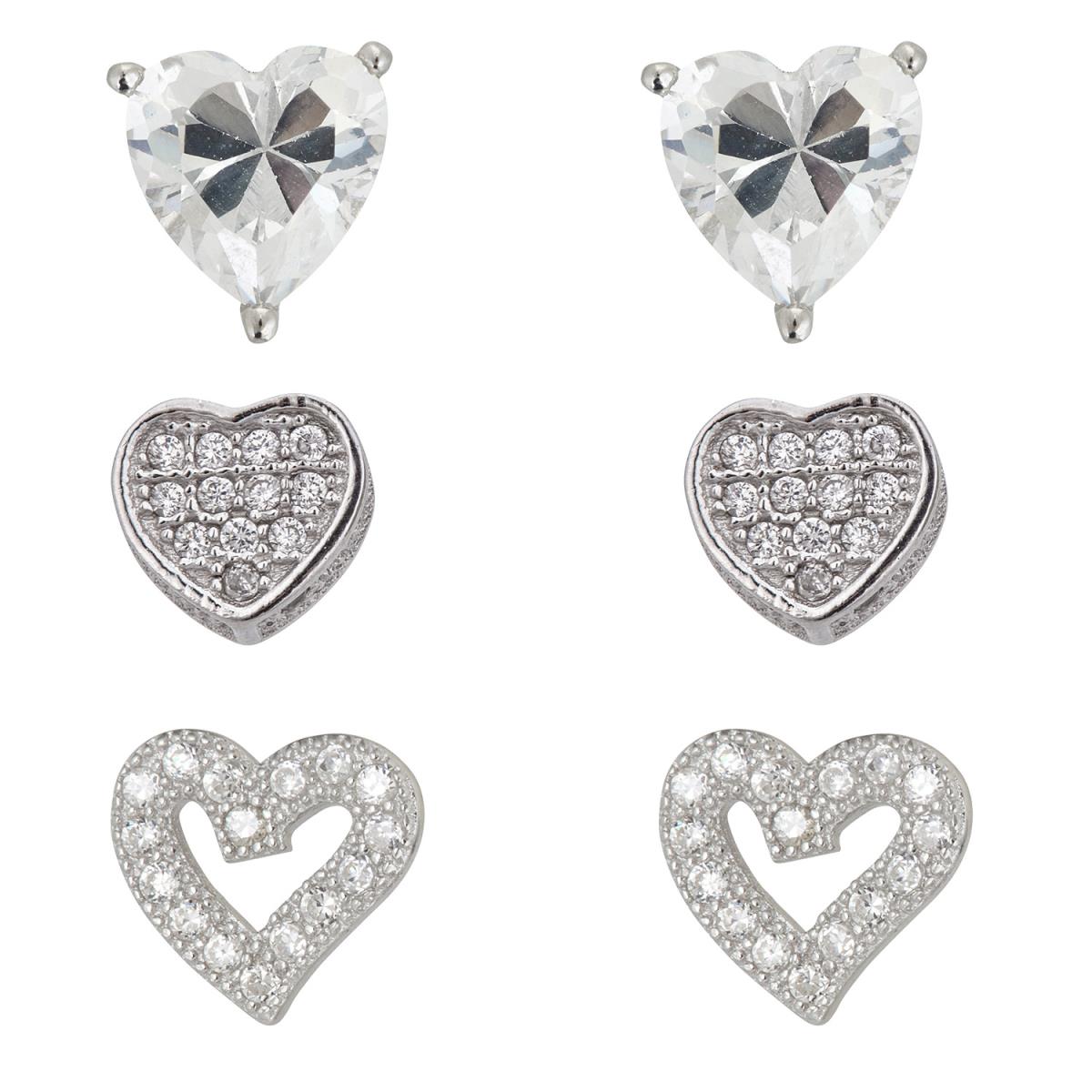 Sterling Silver Rhodium 5mm AAA Heart Solitaire, Heart Stud Set
