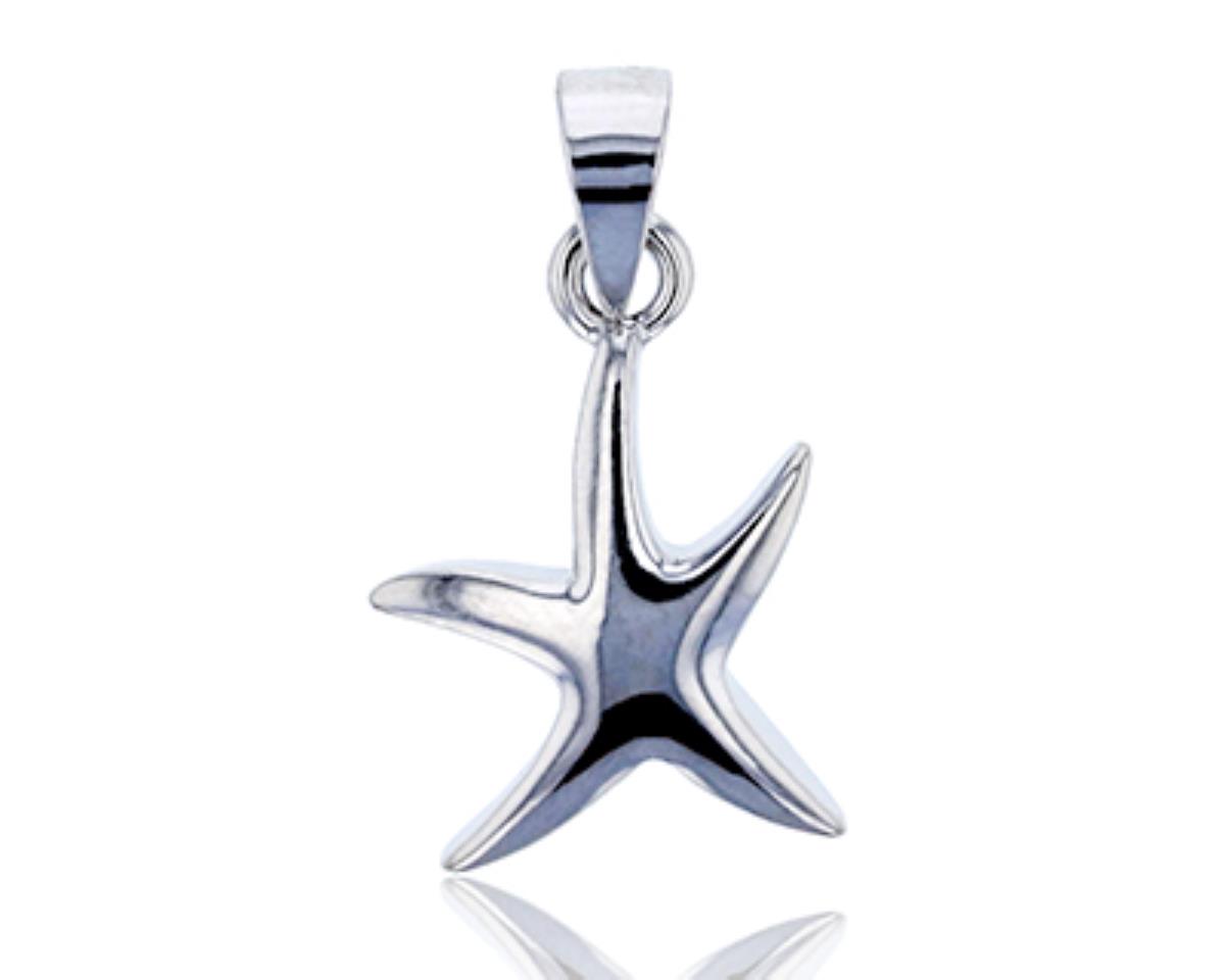 Sterling Silver Rhodium High Polished Starfish Pendant