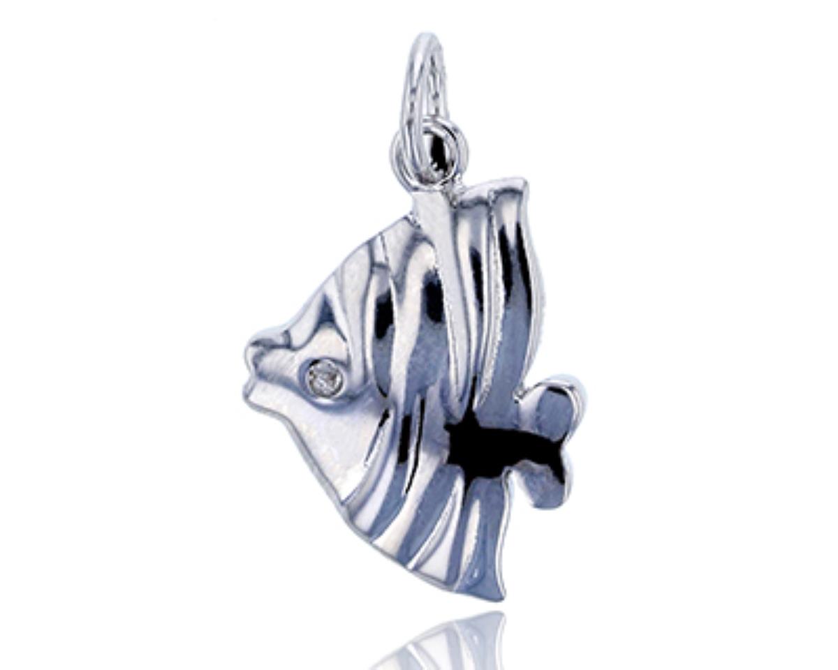 Sterling Silver Rhodium Polished Tropical Fish Dangling Pendant