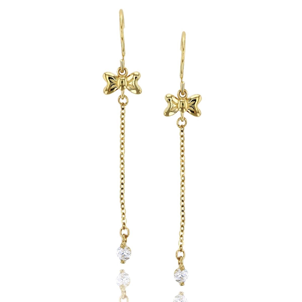 10K Yellow Gold Micropave Ribbon Dangling Earrings